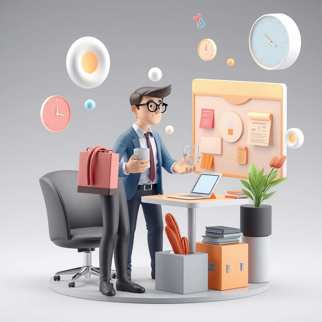 A drawing of a person standing in front of a computer.